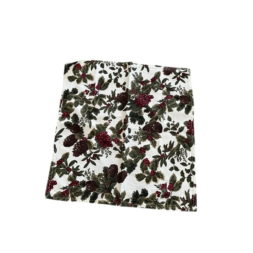 Ralph Lauren Birchmont Cloth Napkins Set of‎ 8 Cream Pinecone Christmas Holly